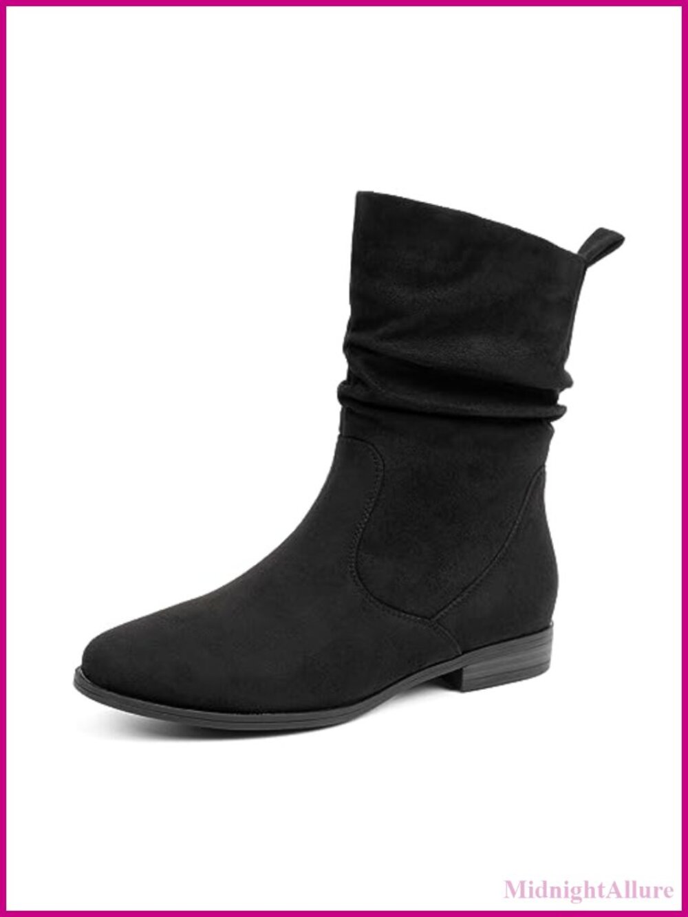 Slouchy Mid Calf Boots Faux Suede Almond Toe Low Heel Comfort Dress Booties
